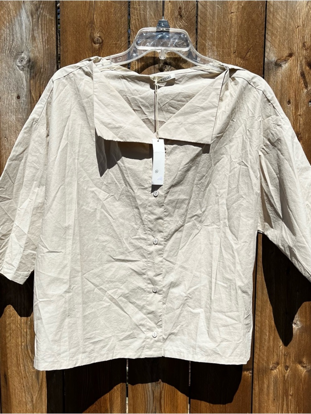 Brand New Black Crane 100% Cotton Relaxed Cream Button-Front Women's Top - Picture 3 of 9